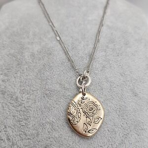 Boho Floral Locket Necklace Reversible Pendant 2 in 1 Necklace by J Jill Dainty